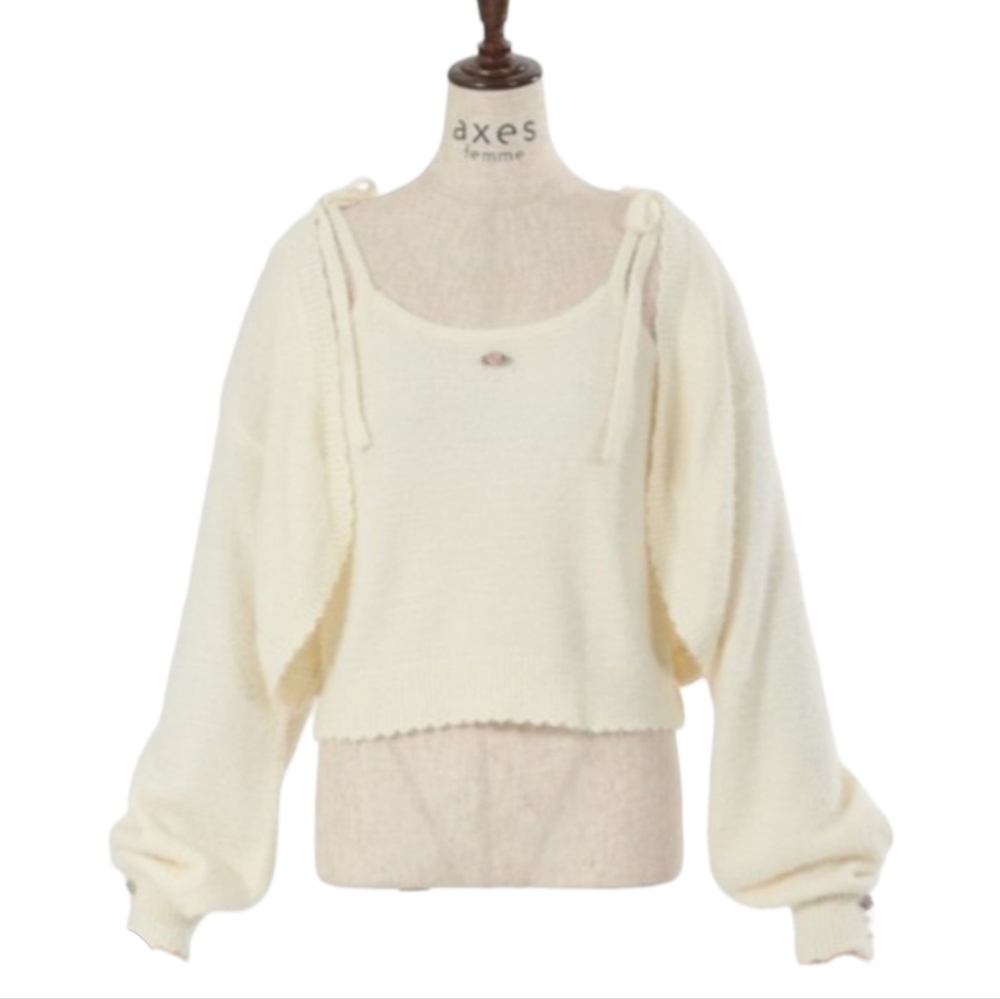 AXES FEMME ivory rose floral detail soft kawaii coquette bolero cardigan sweater